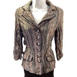 Alberto Makali Multi Color Crinkle Knit "Missoni Look" Mid Sleeve Jacket Top M